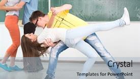  Presentation with high school - Slide set consisting of classroom surrounded with his jumping background and a light blue colored foreground