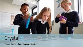  Presentation with instruction - Audience pleasing PPT theme consisting of classroom the girl reading instruction backdrop and a light blue colored foreground