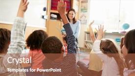  Presentation with elementary school career day and technology - PPT layouts consisting of classroom volunteer - elementary school kids raising hands background and a red colored foreground