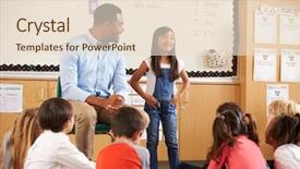  Presentation with elementary school career day and technology and black female teacher - Theme enhanced with classroom volunteer - schoolgirl at front of elementary background and a lemonade colored foreground