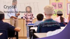  Presentation with classmates - Colorful slide set enhanced with classroom volunteer - schoolgirl presenting to her elementary backdrop and a lemonade colored foreground