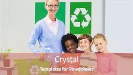  Presentation with kids - Amazing PPT layouts having classroom with recycle logo backdrop and a coral colored foreground
