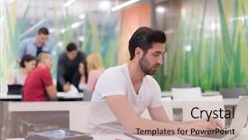  Presentation with homework - Presentation theme featuring classroom working homework and learning background and a coral colored foreground