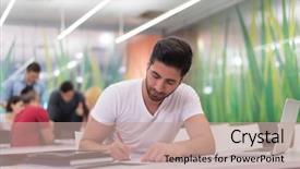  Presentation with memory computer - PPT theme having classroom working homework and learning background and a coral colored foreground