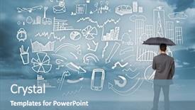  Presentation with rear view of bodyguard - Slide set consisting of classy businessman holding grey umbrella background and a seafoam green colored foreground