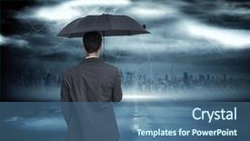  Presentation with classy - Audience pleasing presentation consisting of classy businessman holding grey umbrella backdrop and a ocean colored foreground