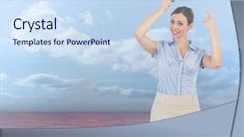  Presentation with classy - Beautiful theme featuring classy businesswoman holding light bulb above her head against clouds in a room backdrop and a sky blue colored foreground