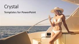  Presentation with classy - Cool new PPT layouts with classy lady on a yacht backdrop and a light gray colored foreground