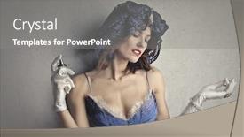  Presentation with classy - Cool new presentation theme with classy lady trying a perfume backdrop and a gray colored foreground