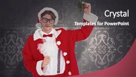  Presentation with santa claus holding scroll paper - PPT layouts having classy merry christmas - geeky hipster in santa costume background and a  colored foreground