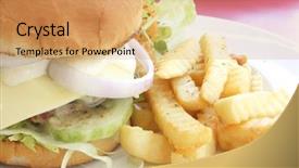 Presentation with classy - PPT theme enhanced with classy restaurant hamburger meal during the day background and a coral colored foreground