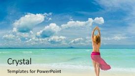  Presentation with classy - Colorful PPT layouts enhanced with classy woman at the beach backdrop and a mint green colored foreground