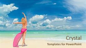  Presentation with classy award - Audience pleasing slide set consisting of classy woman at the beach backdrop and a cream colored foreground