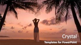  Presentation with classy - Presentation design featuring classy woman on the beach at sunset background and a tawny brown colored foreground