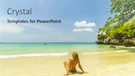  Presentation with classy - Slides featuring classy woman on the beach in thailand background and a light blue colored foreground