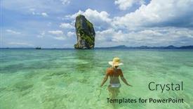  Presentation with classy - PPT theme with classy woman on the beach in thailand background and a seafoam green colored foreground