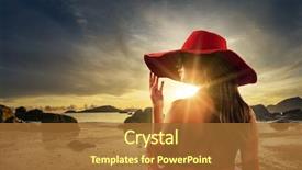  Presentation with classy - Slide set featuring classy young woman in the relaxing by the beach at sunset background and a red colored foreground