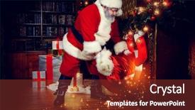  Presentation with gifts - Cool new PPT theme with claus brought gifts for christmas backdrop and a tawny brown colored foreground