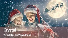  Presentation with night sky moon - PPT theme having claus flying in his sleigh background and a coral colored foreground