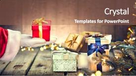  Presentation with santa claus holding scroll paper - Amazing PPT layouts having claus hand holding christmas gift backdrop and a coral colored foreground