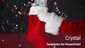  Presentation with christmas stocking - Colorful PPT theme enhanced with claus hand holding christmas stocking backdrop and a wine colored foreground