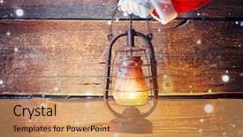  Presentation with oil lamp - PPT layouts enhanced with claus hand holding vintage oil background and a coral colored foreground