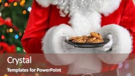  Presentation with santa claus holding scroll paper - Beautiful PPT layouts featuring claus holding plate with cookies backdrop and a tawny brown colored foreground