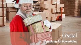  Presentation with stack - PPT layouts with claus holding stack of christmas background and a coral colored foreground