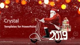  Presentation with new year 2019 - Slides consisting of claus on scooter delivering christmas background and a tawny brown colored foreground