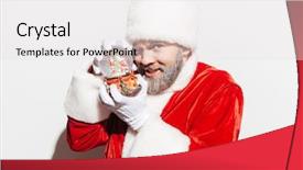  Presentation with santa claus and reindeers - PPT layouts consisting of claus playing with snow globe background and a  colored foreground