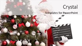  Presentation with white christmas - PPT theme with claus posing behind a christmas background and a white colored foreground