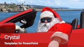  Presentation with sports car - Colorful PPT theme enhanced with santa claus sitting in his red sports car with the ocean and coastline in the background backdrop and a crimson colored foreground