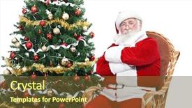  Presentation with santa claus holding scroll paper - Colorful theme enhanced with claus sitting in rocking chair backdrop and a tawny brown colored foreground