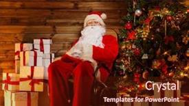  Presentation with santa - Presentation design consisting of pumpkins are in the box and on the straw nearby lies viburnum and autumn leaves background and a tawny brown colored foreground