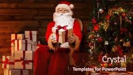  Presentation with santa claus holding scroll paper - Slide deck featuring claus sitting on rocking chair background and a wine colored foreground