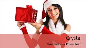  Presentation with santa claus holding scroll paper - PPT layouts featuring claus woman holding a gift background and a red colored foreground