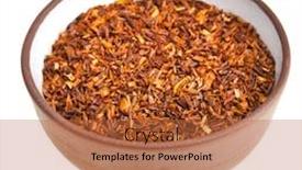  Presentation with tea leaves - Slide deck featuring clay dish with healthy herbal tea loose rooibos leaves isolated on white background background and a red colored foreground