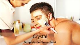  Presentation with facial - Cool new PPT theme with clay facial mask in beauty backdrop and a coral colored foreground