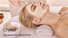  Presentation with indian woman face beauty - Beautiful presentation design featuring clay facial mask in beauty backdrop and a coral colored foreground