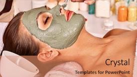  Presentation with indian woman face beauty - PPT theme featuring clay facial mask in beauty background and a coral colored foreground