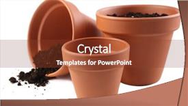  Presentation with flower pots - Cool new PPT theme with clay flower pots and soil isolated on white backdrop and a tawny brown colored foreground
