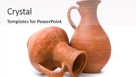  Presentation with clay - Presentation having clay pot - jugs on white background background and a sky blue colored foreground