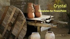  Presentation with pottery - Presentation theme with clay pot - pottery and wooden ware depicting background and a tawny brown colored foreground