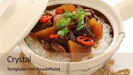  Presentation with clay - PPT theme enhanced with clay pot beef rice chinese background and a coral colored foreground