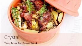  Presentation with meat food - Colorful presentation theme enhanced with clay-pot-full-of-meat backdrop and a coral colored foreground
