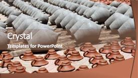  Presentation with kathmandu - Theme consisting of clay pots and plates drying on the street of bhaktapur kathmandu valley nepal background and a violet colored foreground