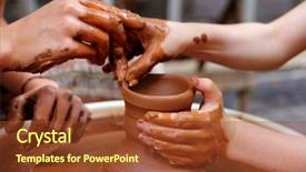  Presentation with clay - Slide deck featuring clay potter hands wheel pottery background and a tawny brown colored foreground
