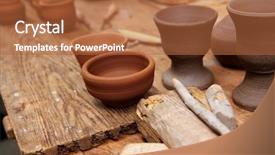  Presentation with ceramics - Slides enhanced with clay pottery potter ceramics handcrafts on vintage table artisan studio background and a red colored foreground
