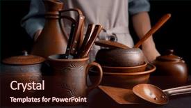  Presentation with brown - PPT layouts featuring clay tea pot - brown dishware and woman background and a wine colored foreground