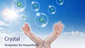  Presentation with air bubbles - Beautiful PPT theme featuring clean air - hand hold bubbles with o2 backdrop and a sky blue colored foreground